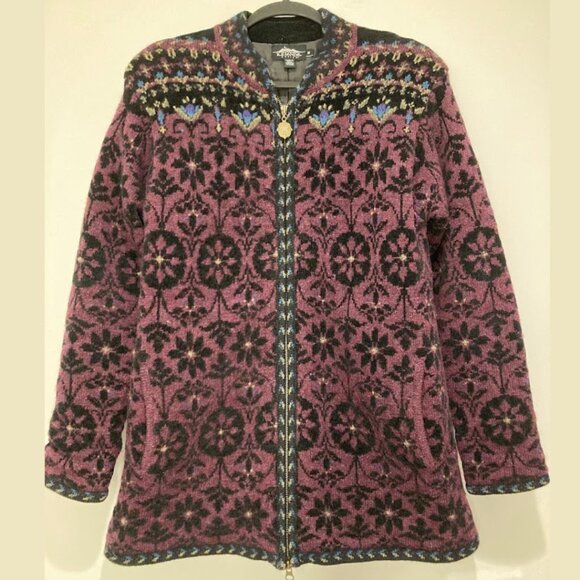 Wool-Cotton Icelandic Design Zip Cardigan Fully Lined Double Zipper - Picture 7 of 14